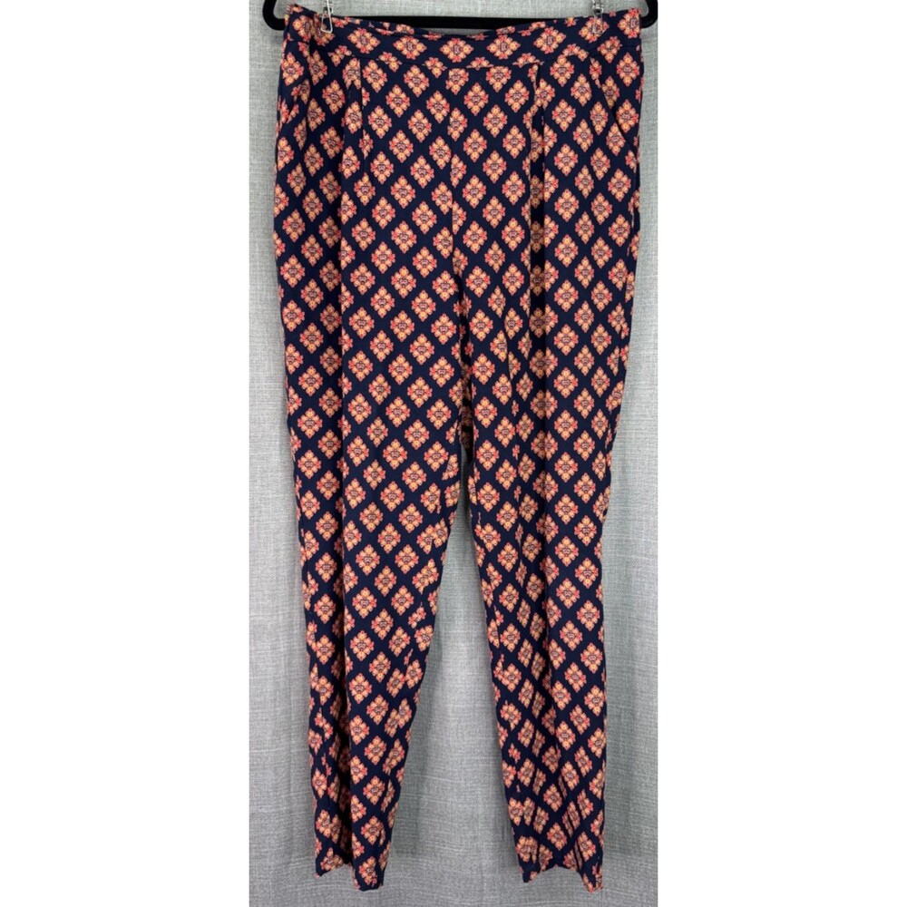 Socialite Lightweight Rayon Pleated Pull On Pants Medallion Print Women's Size L